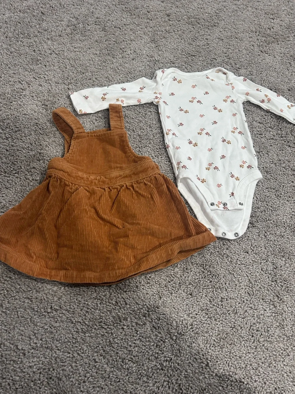 Carter's Tan Corduroy Pinafore Dress with White Floral Bodysuit